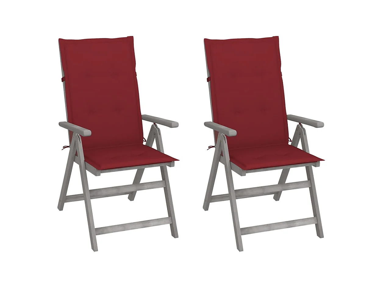 Conjunto de 2 sillas de jardín reclinables con cojines Madera de acacia