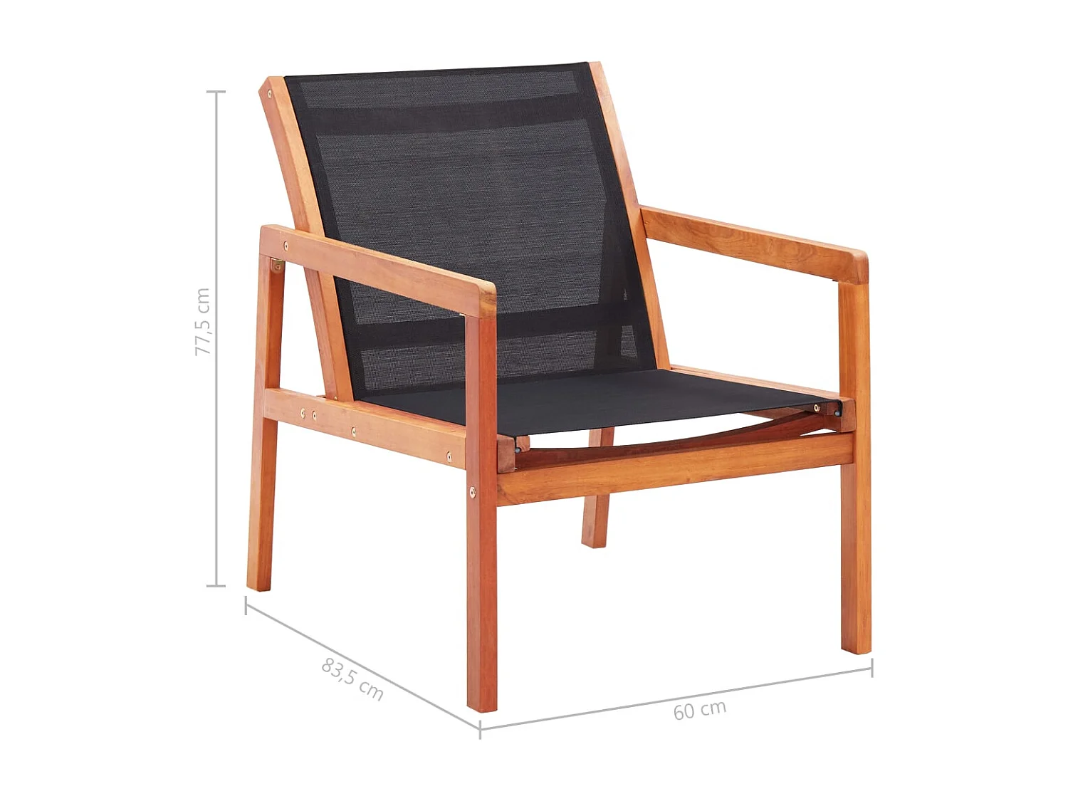 Sedia da giardino nera in legno massello di eucalipto e textilene