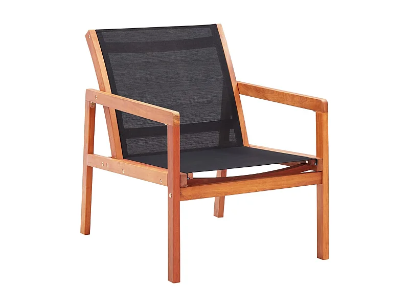 Sedia da giardino nera in legno massello di eucalipto e textilene