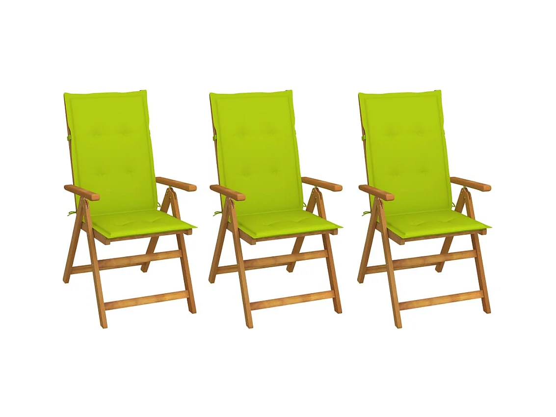 Chaises pliables de jardin lot de 3 avec coussins Bois d'acacia