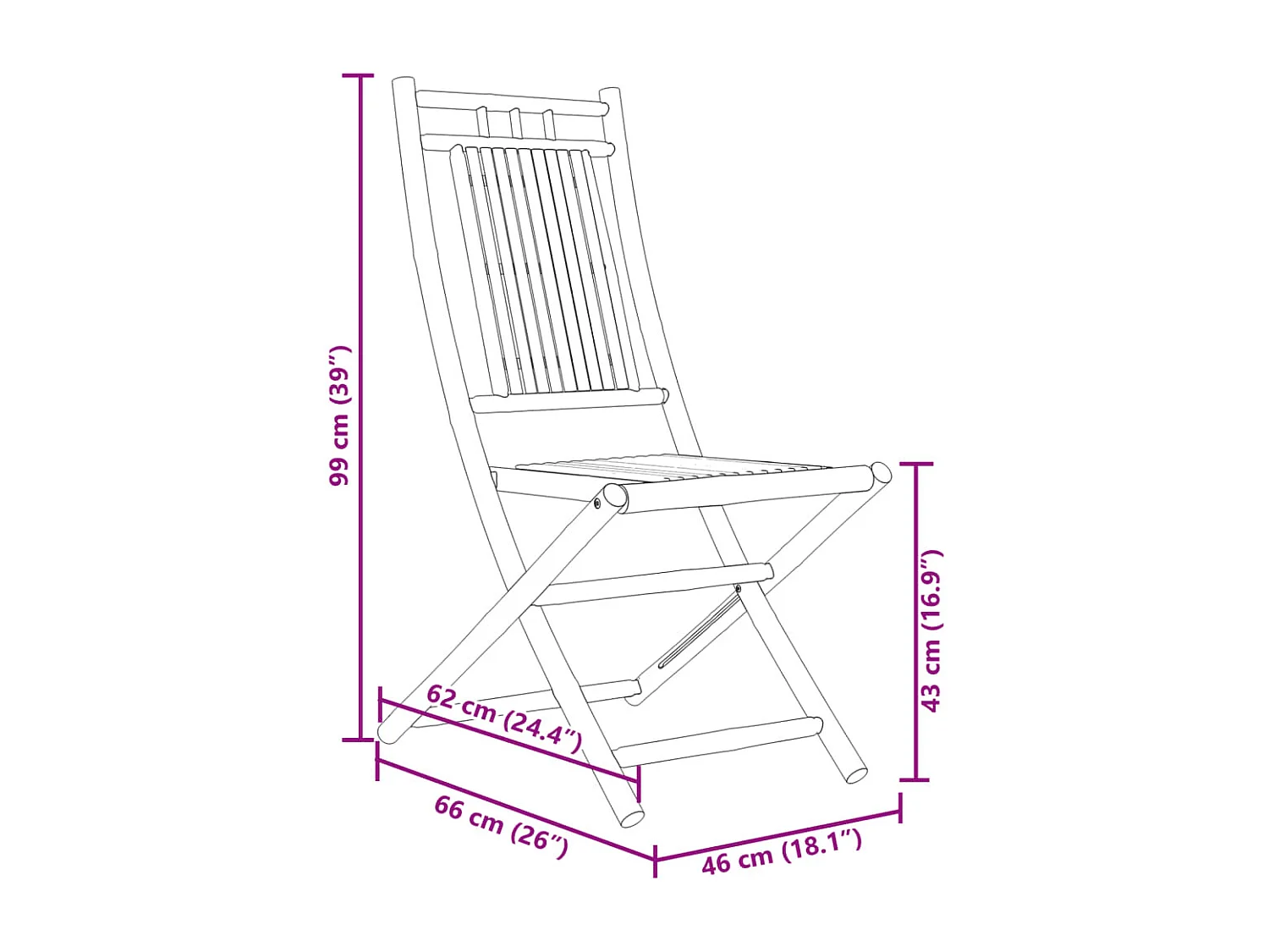 Chaises pliables de jardin lot de 6 46x66x99 cm bambou