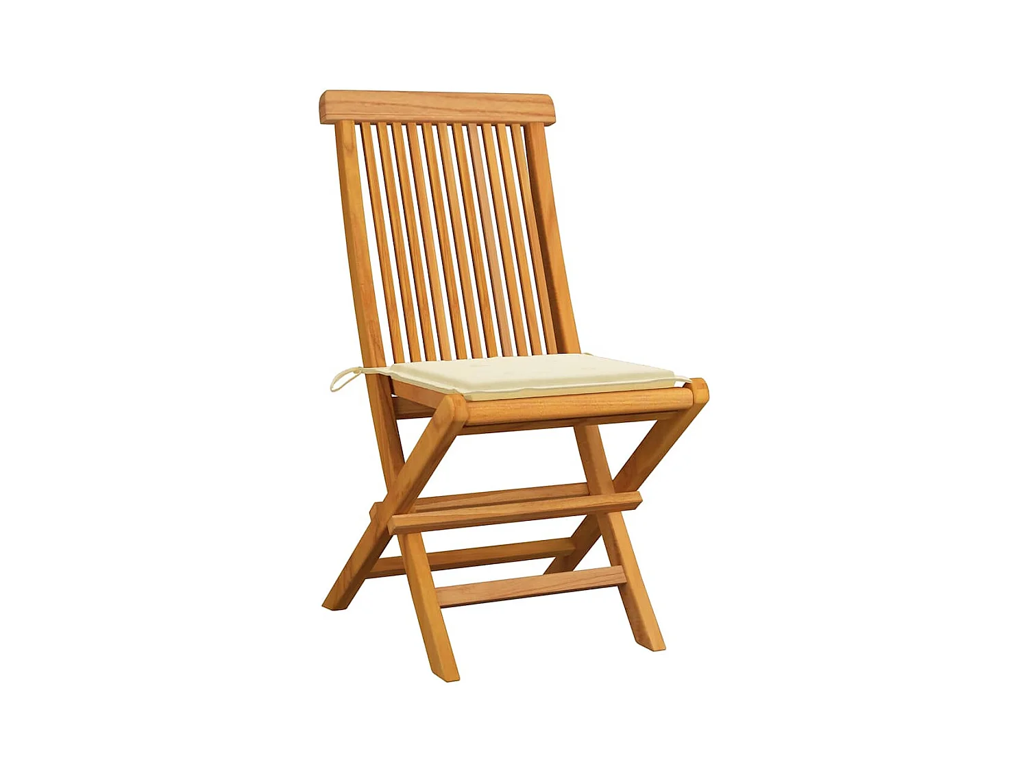 Juego de 8 sillas de jardín y cojines color crema de madera maciza de teca