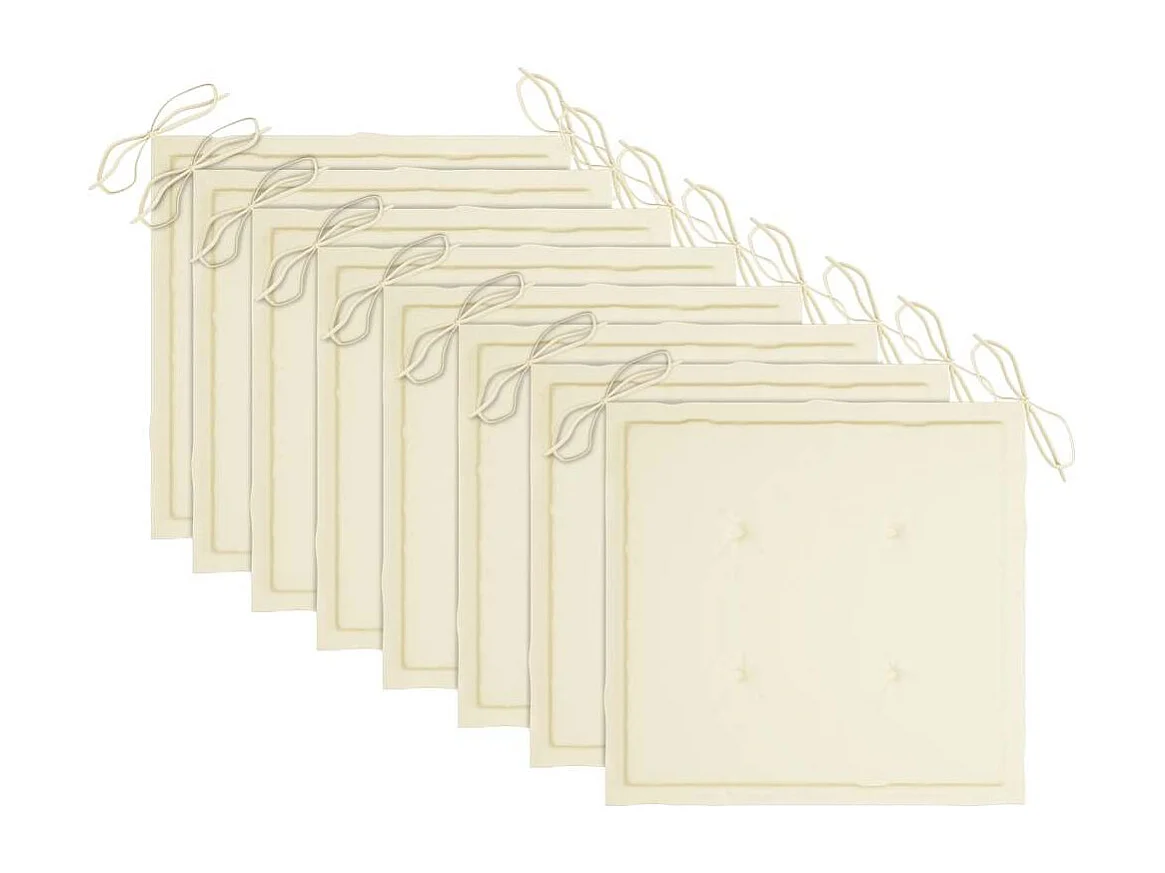 Juego de 8 sillas de jardín y cojines color crema de madera maciza de teca