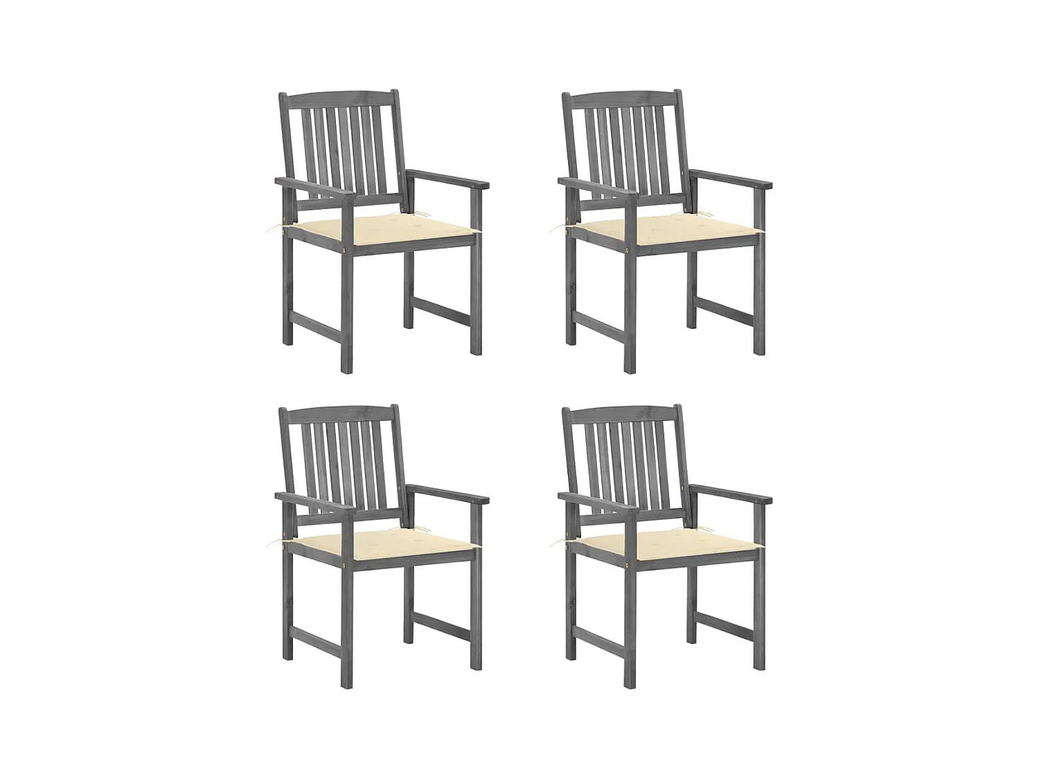 Juego de 4 sillas y cojines de jardín en madera maciza de acacia gris