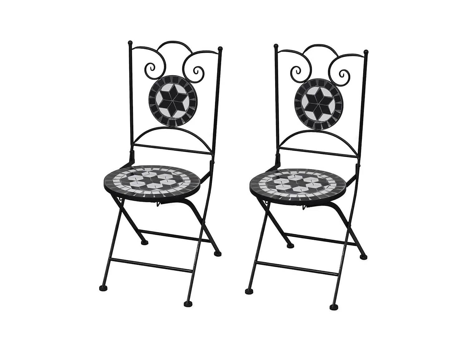 Chaises pliables de bistro 2 pcs Céramique Noir et blanc