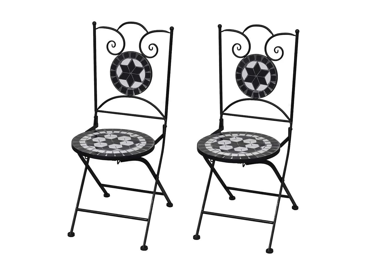 Chaises pliables de bistro 2 pcs Céramique Noir et blanc
