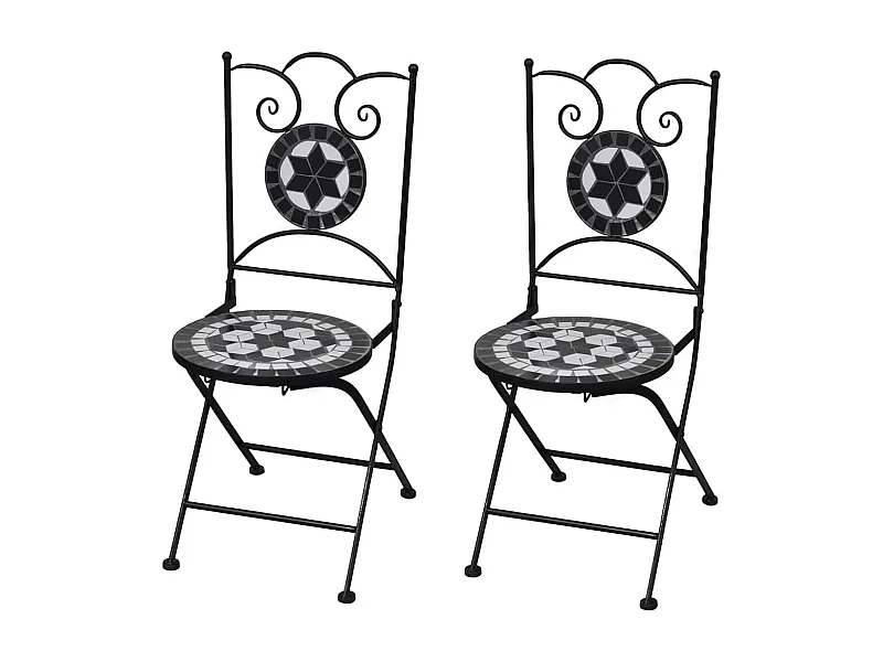 Chaises pliables de bistro 2 pcs Céramique Noir et blanc