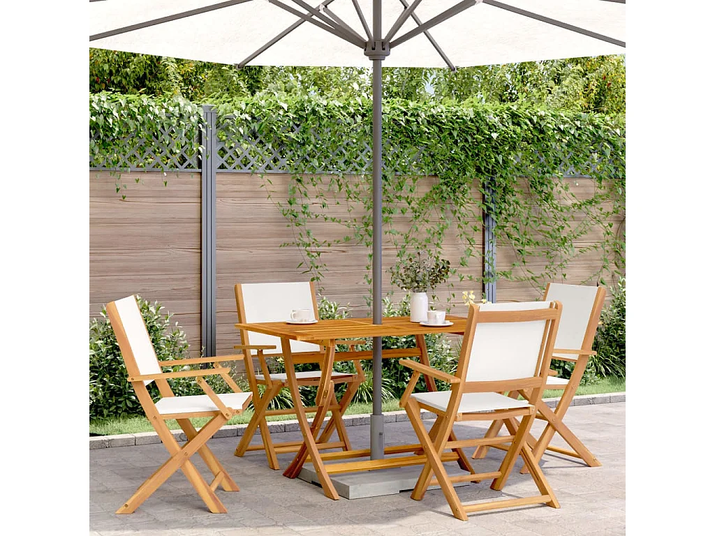 Set di 4 sedie pieghevoli da giardino in tessuto e legno massello