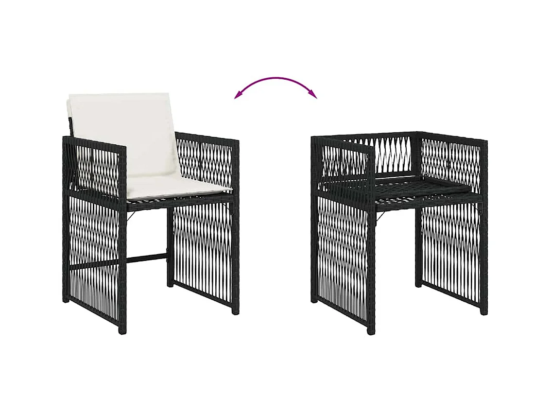 Conjunto de 4 sillas de jardín con cojines de mimbre negro