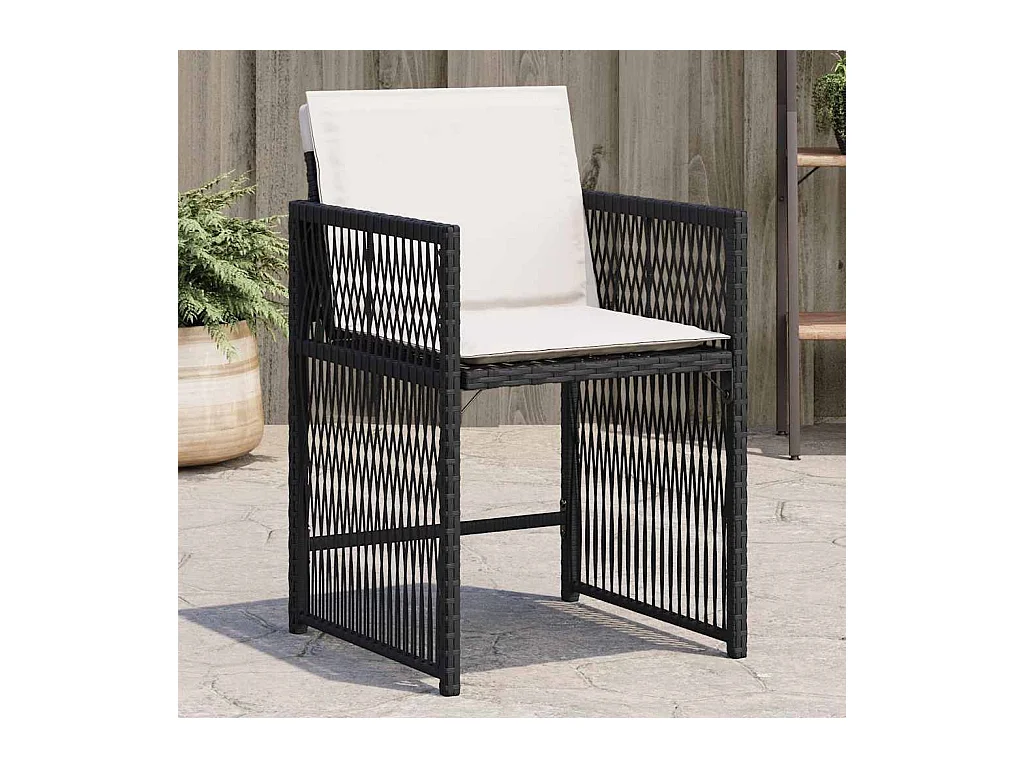 Chaises de jardin lot de 4 avec coussins noir résine tressée