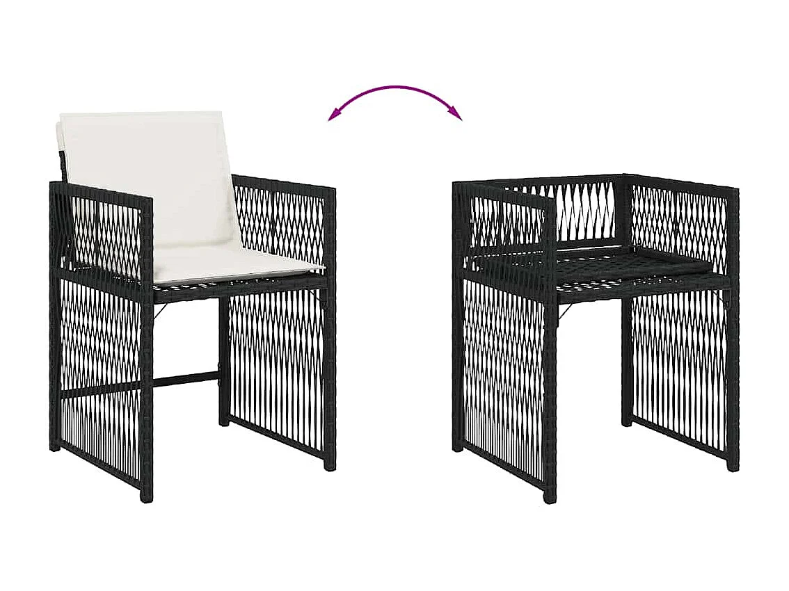 Chaises de jardin lot de 4 avec coussins noir résine tressée