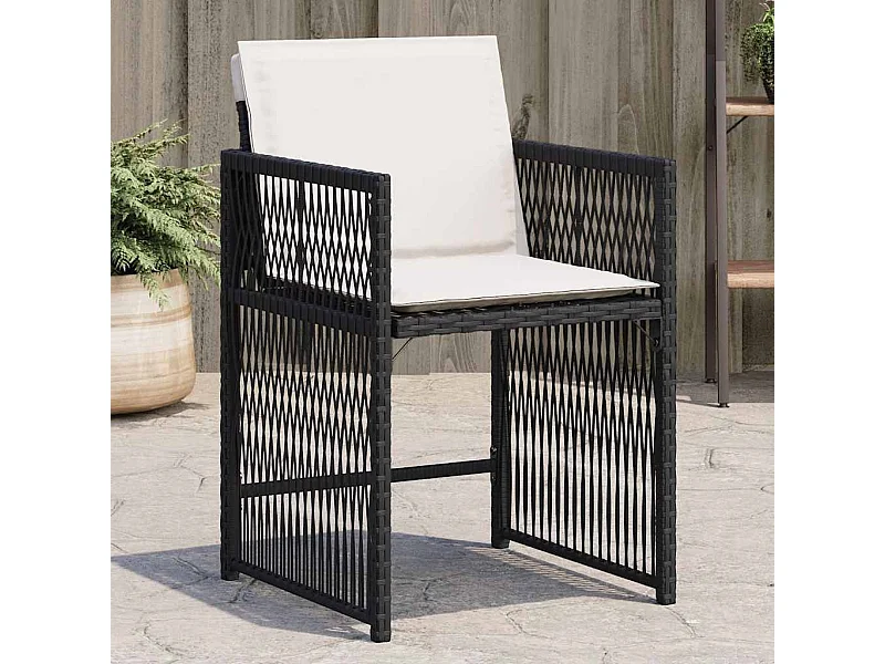 Chaises de jardin lot de 4 avec coussins noir résine tressée