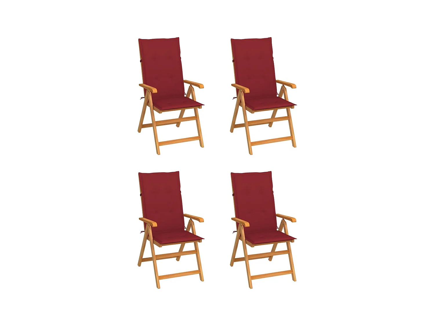 Chaises de jardin lot de 4 avec coussins bordeaux Teck solide