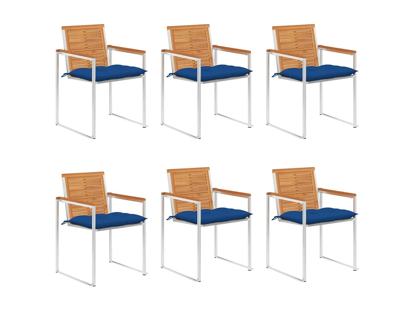Chaises de jardin lot de 6 avec coussins Bois d'acacia solide