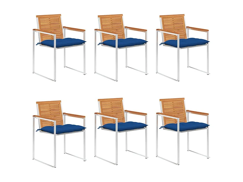 Chaises de jardin lot de 6 avec coussins Bois d'acacia solide