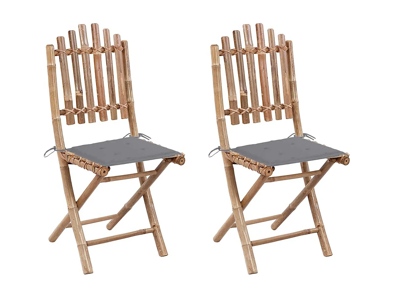 Set di 2 sedie da giardino pieghevoli con cuscini in bambù