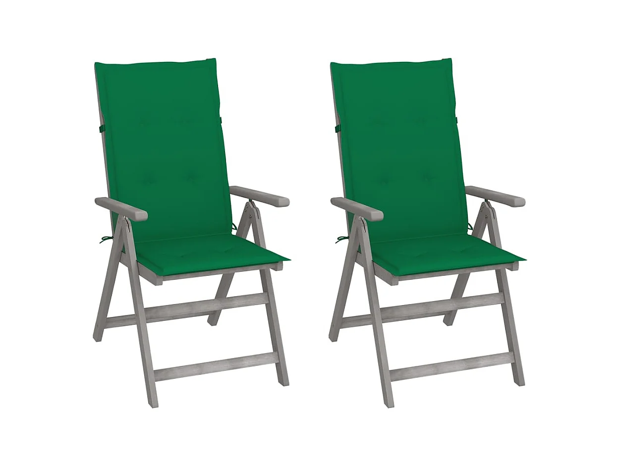 Conjunto de 2 sillas de jardín reclinables con cojines Madera de acacia
