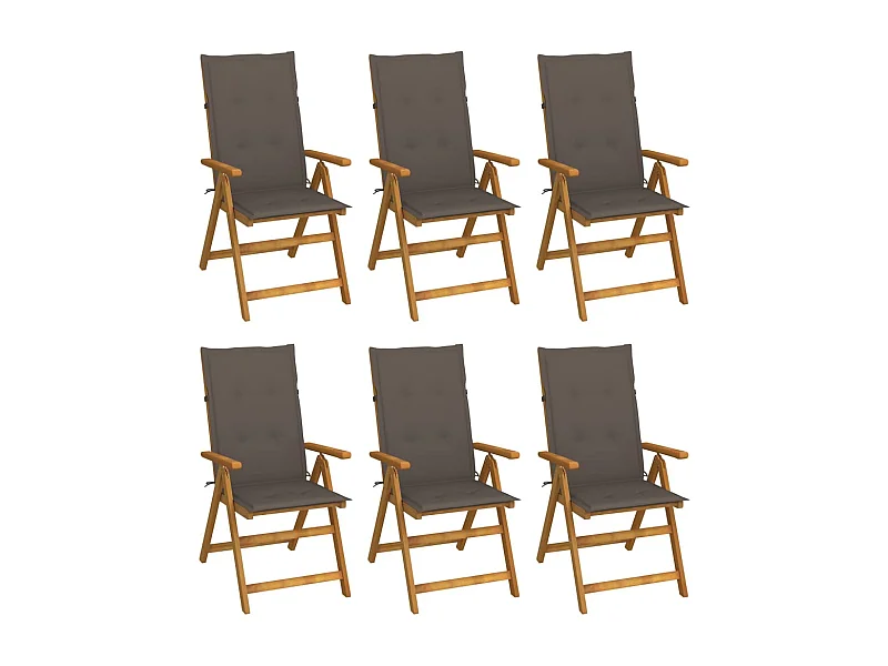 Chaises pliables de jardin lot de 6 avec coussins Bois d'acacia