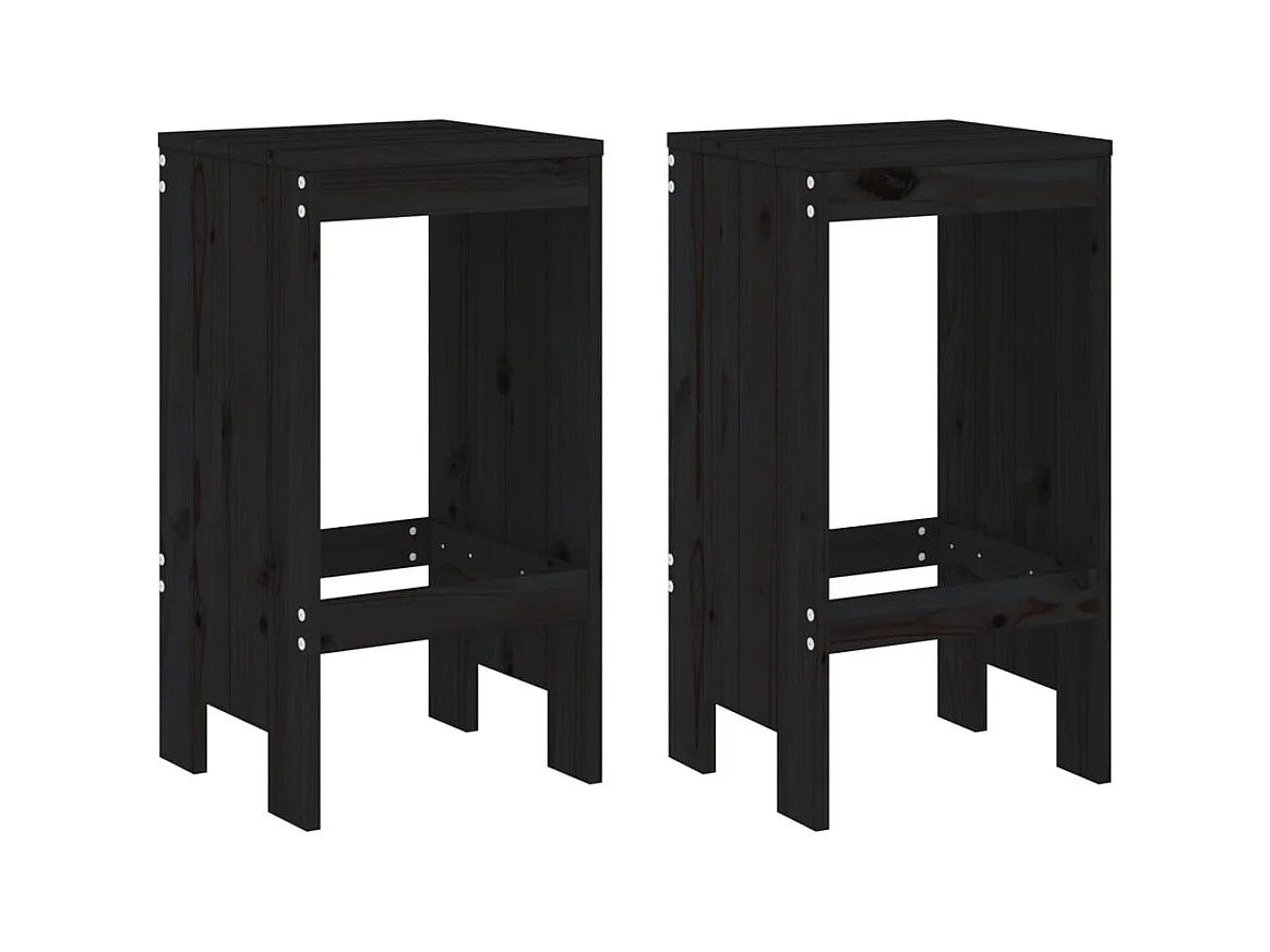 Barkrukken set van 2 zwart 40x36x75 cm massief grenenhout