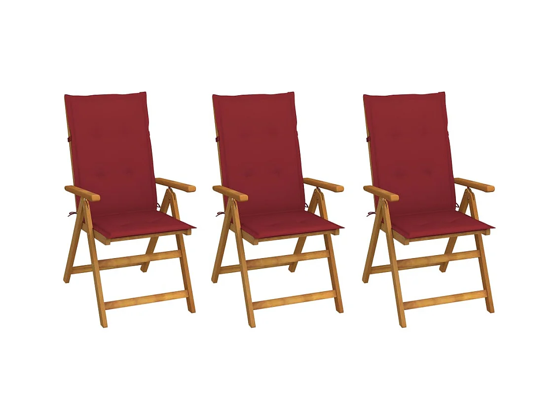 Chaises pliables de jardin lot de 3 avec coussins Bois d'acacia