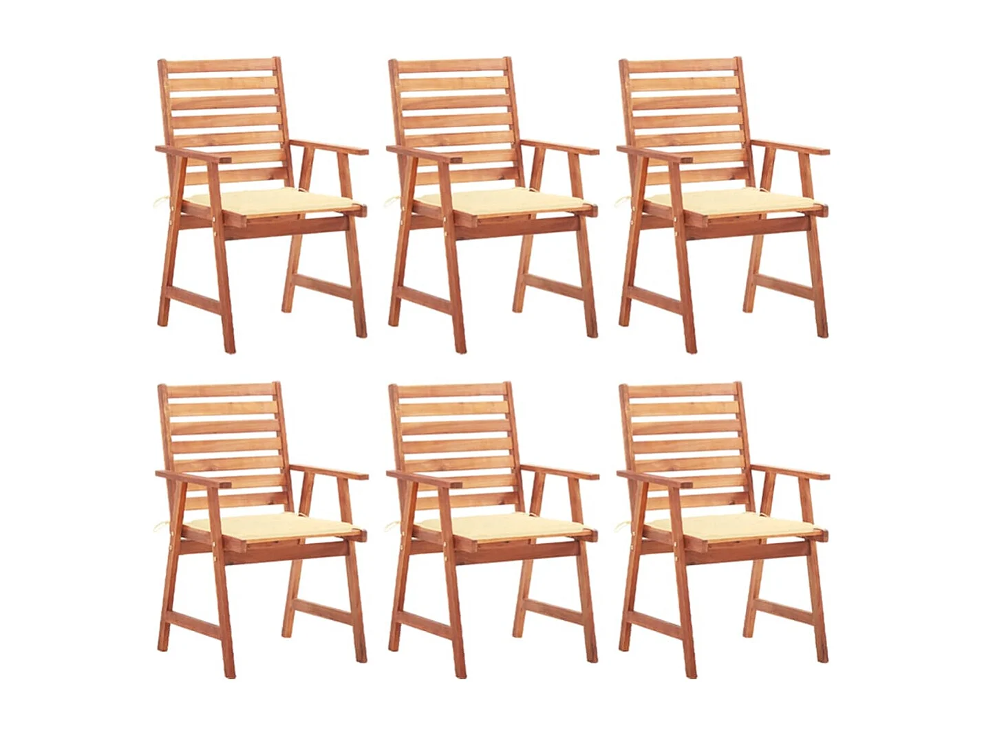 Juego de 6 sillas de comedor para exterior y cojines de acacia maciza