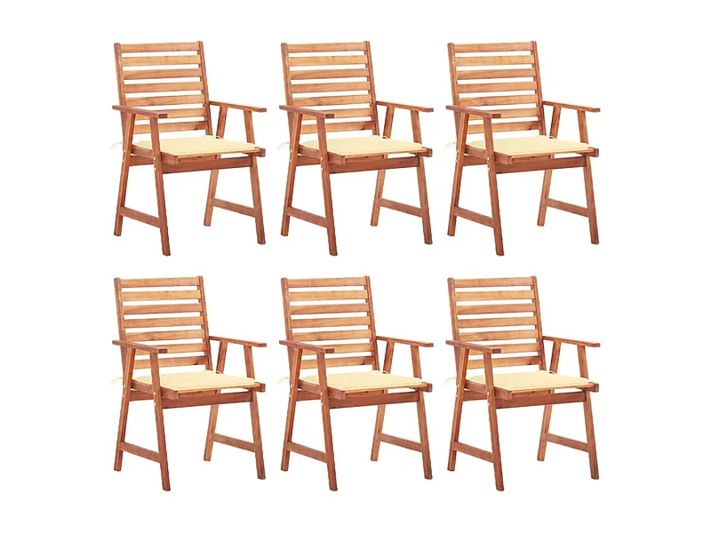 Juego de 6 sillas de comedor para exterior y cojines de acacia maciza