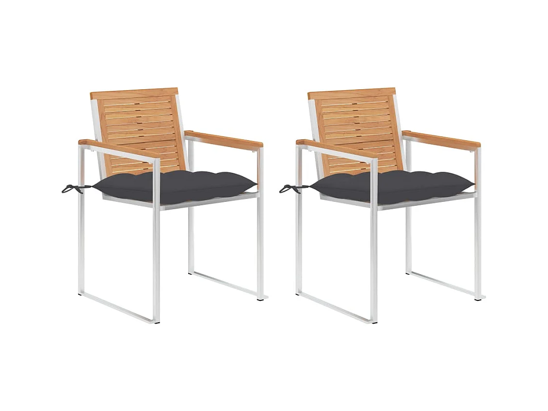 Tuinstoelen met kussens set van 2 massief teak en staal