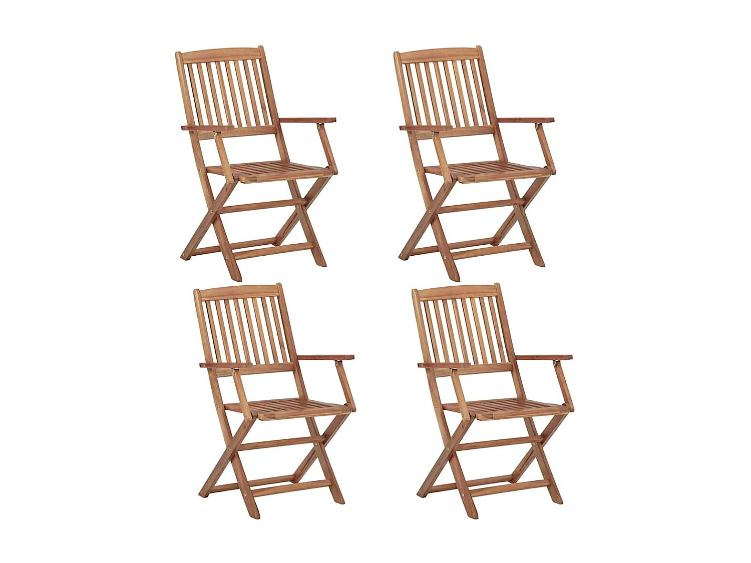 Set di 4 sedie da giardino pieghevoli con cuscini in legno di acacia