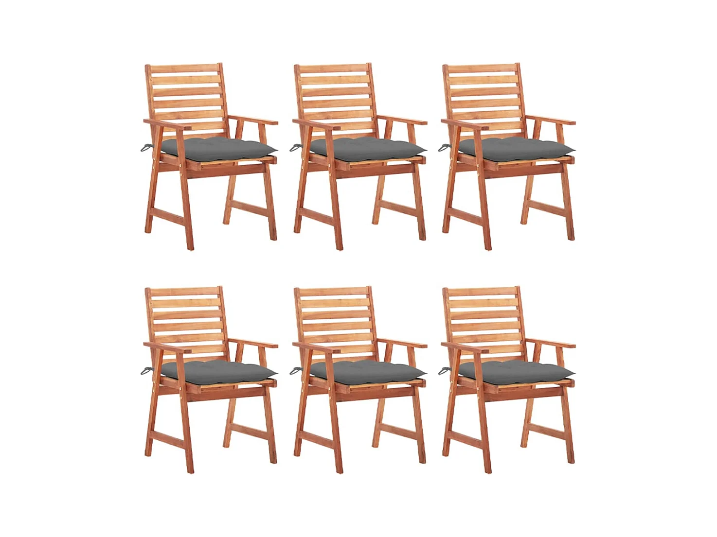 Chaises à manger d'extérieur lot de 6 et coussins Acacia massif
