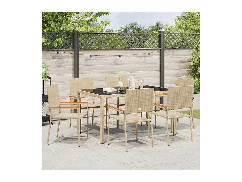 Ensemble de salle à manger pour jardin 7 pcs Beige