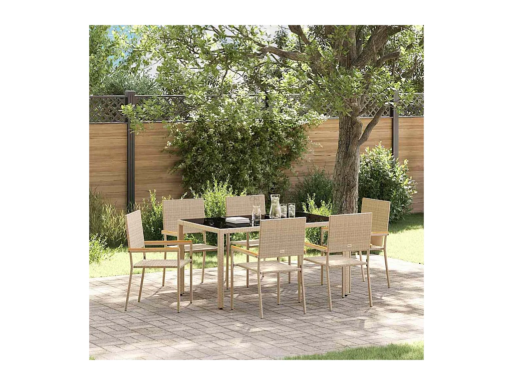 Set da pranzo da giardino 7 pezzi, beige