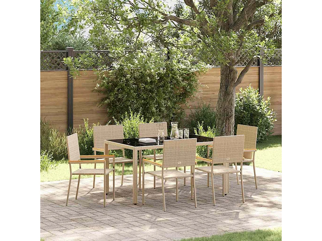 Set da pranzo da giardino 7 pezzi, beige