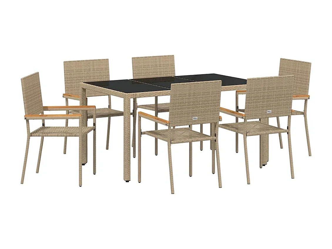 Set da pranzo da giardino 7 pezzi, beige