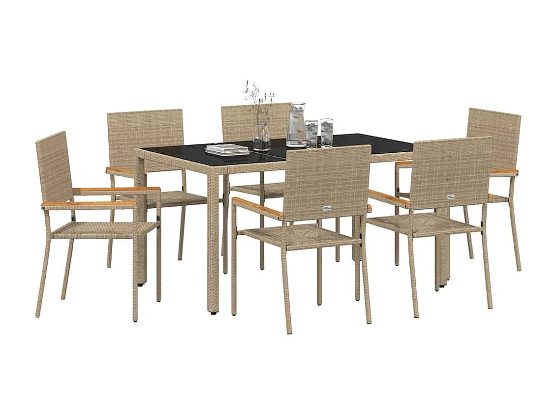 Set da pranzo da giardino 7 pezzi, beige