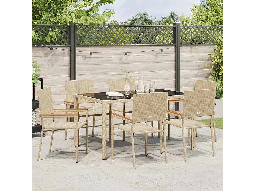 Set da pranzo da giardino 7 pezzi, beige