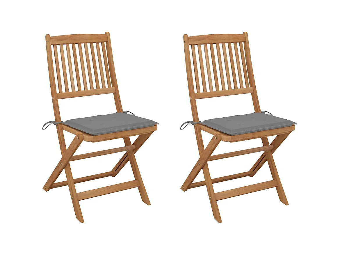 Set di 2 sedie da giardino pieghevoli con cuscini in legno di acacia