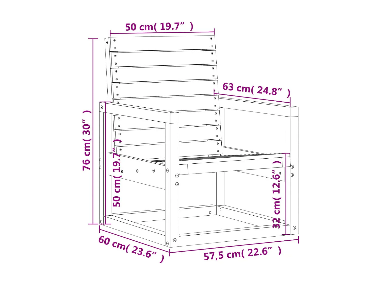Sedia da giardino in legno massello di pino cerato marrone 57,5x63x76 cm