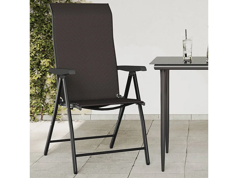 Set di 8 sedie pieghevoli da giardino in resina di vimini color caffè nero