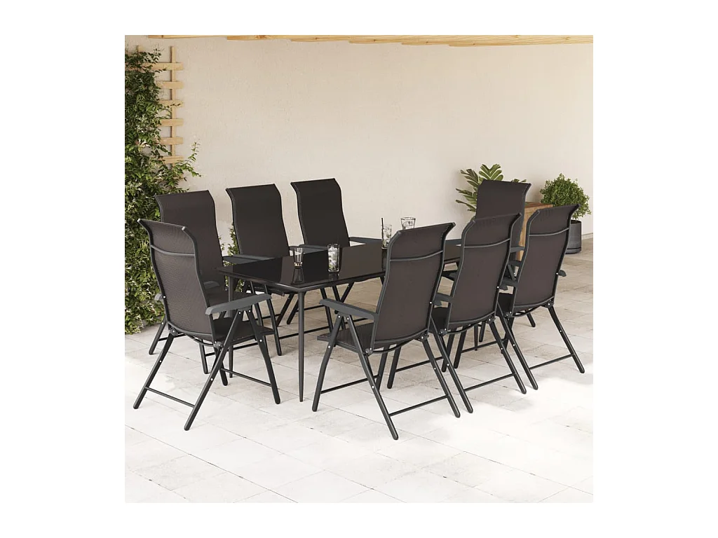 Set di 8 sedie pieghevoli da giardino in resina di vimini color caffè nero