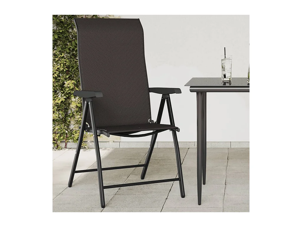 Chaises pliables de jardin lot de 8 café noir résine tressée
