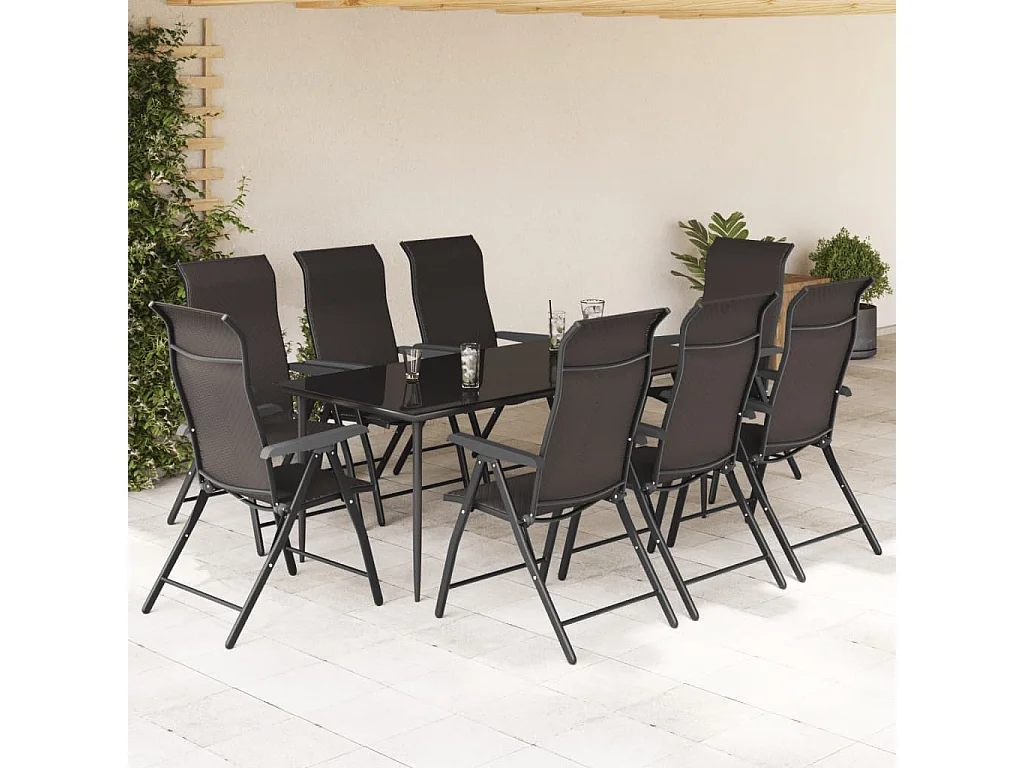 Klappbare Gartenstühle 8er-Set, schwarz, Kaffee, Korbgeflecht, Harz