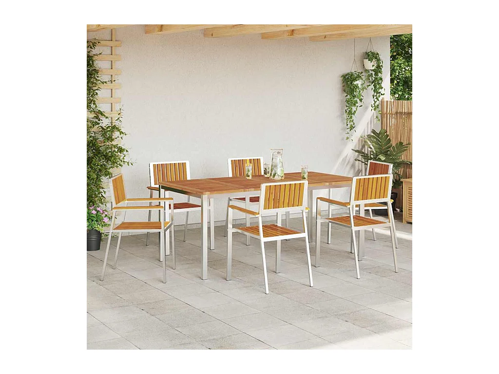 Tuinstoelenset van 6 bruin massief acaciahout