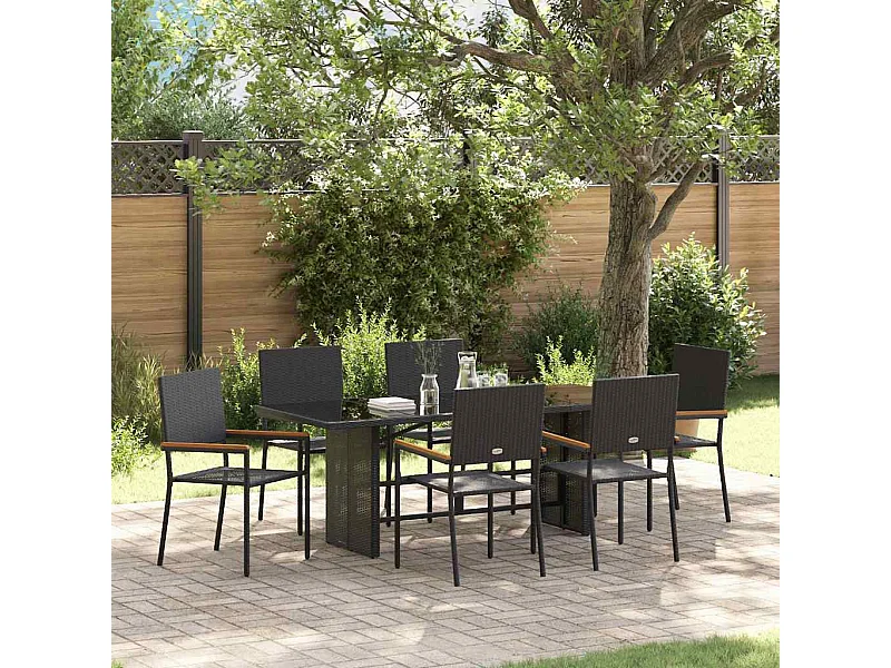 Ensemble de salle à manger pour jardin 7 pcs Noir