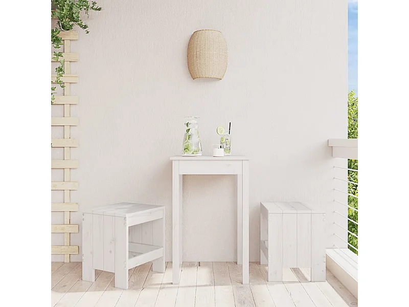 Tabourets de jardin lot de 2 blanc 40x36x45 cm bois massif pin