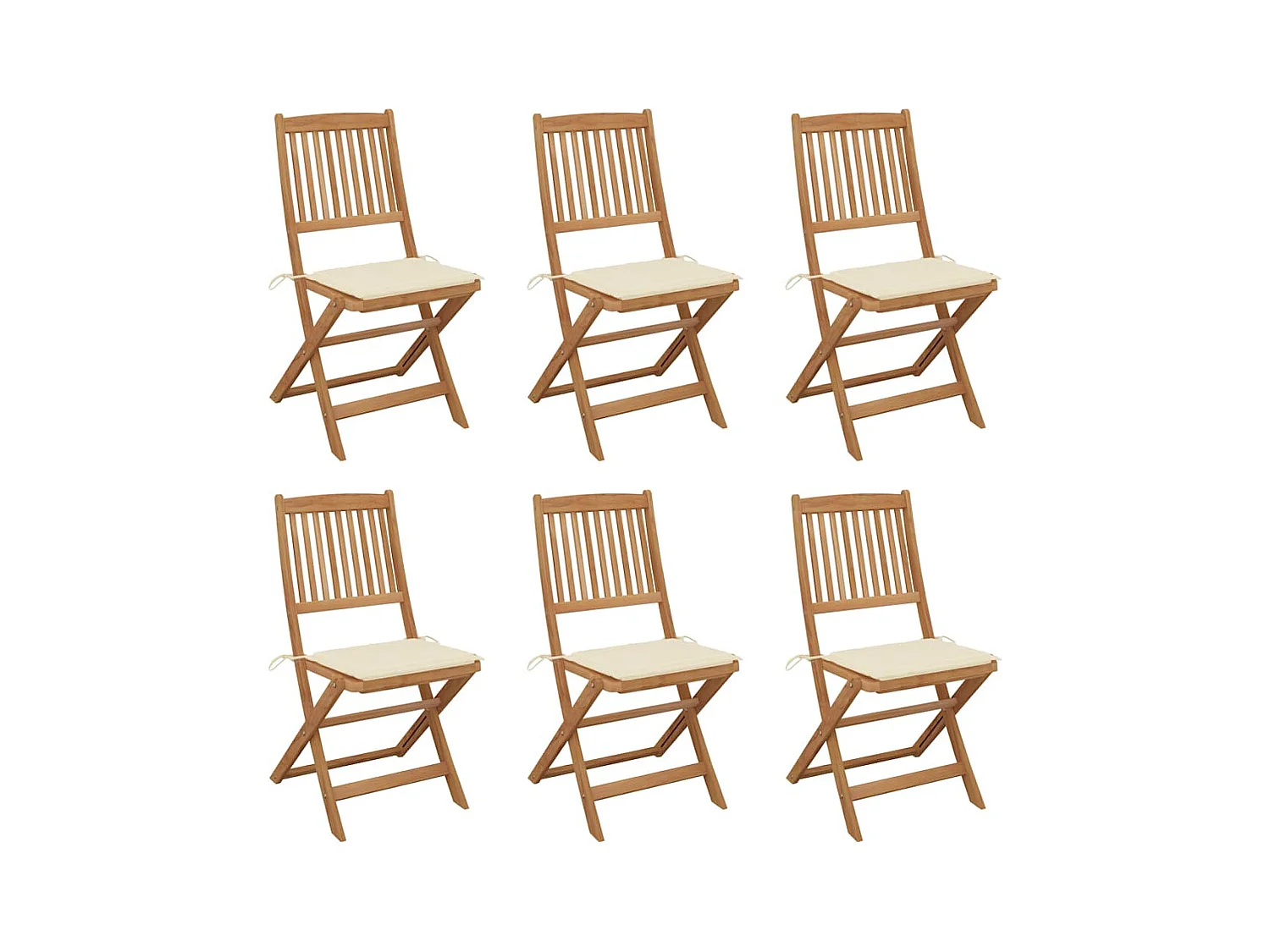 Chaises pliables de jardin lot de 6 avec coussins Bois d'acacia