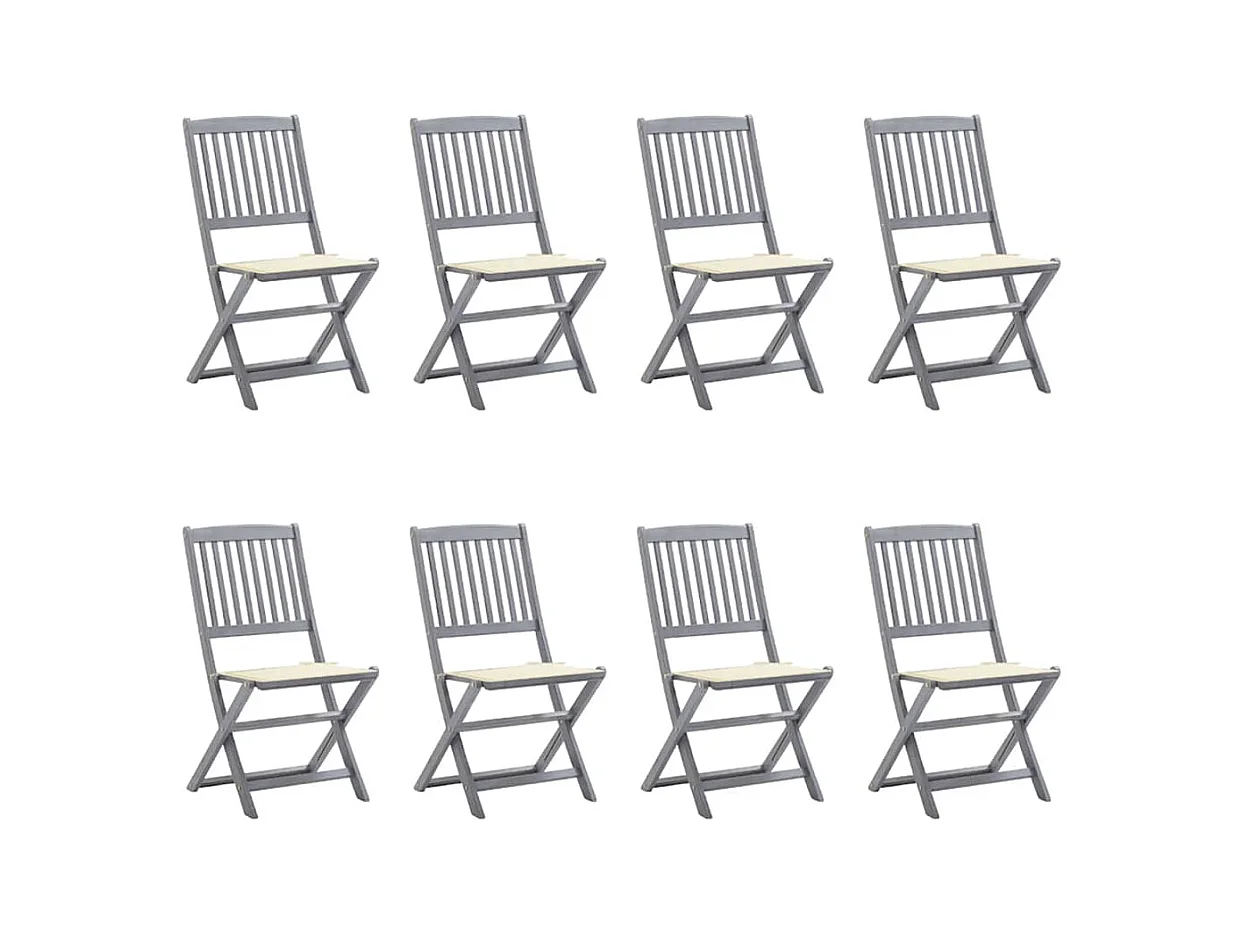 Chaises pliables d'extérieur lot de 8 et coussins Bois d'acacia