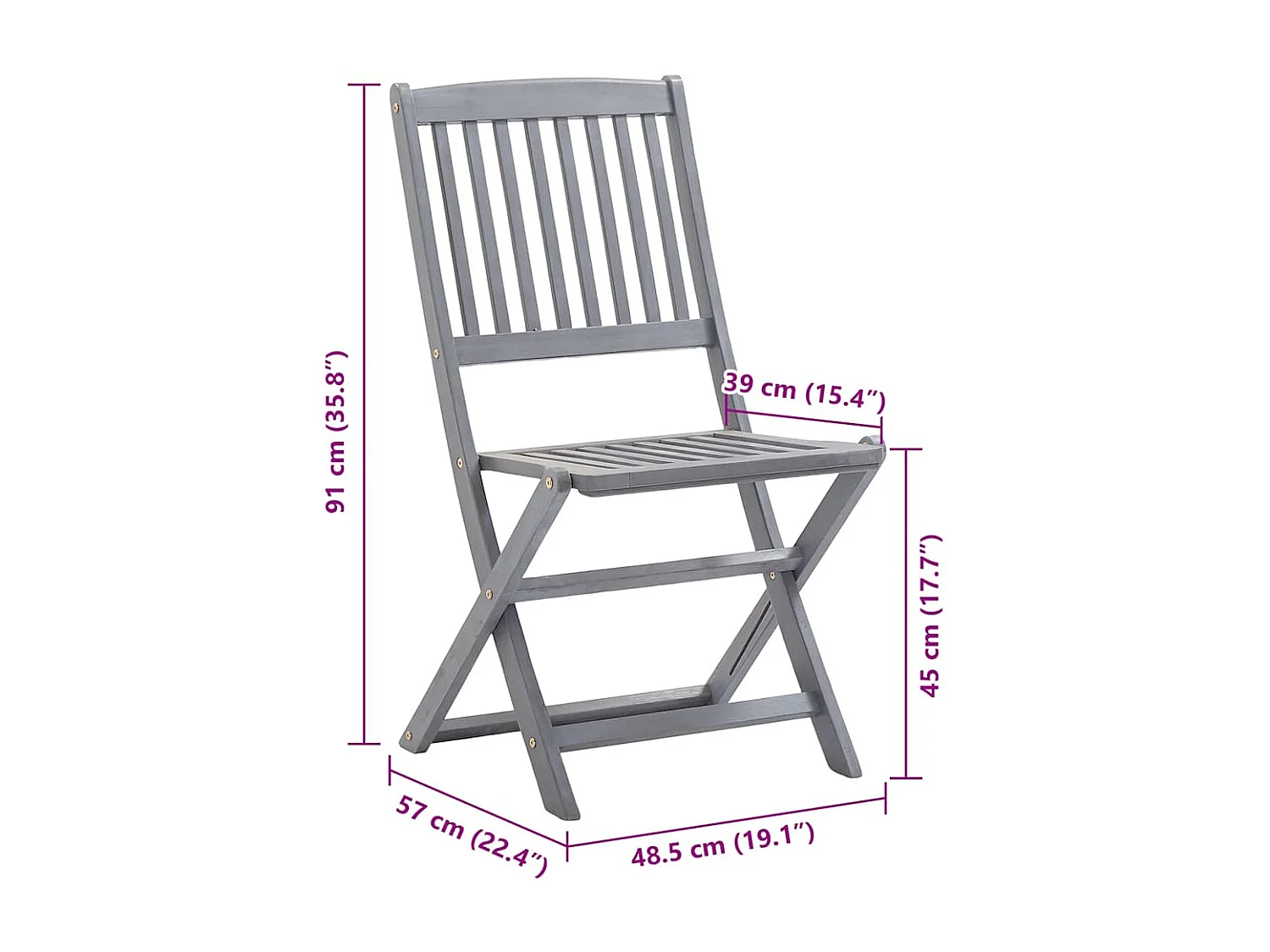 Chaises pliables d'extérieur lot de 8 et coussins Bois d'acacia