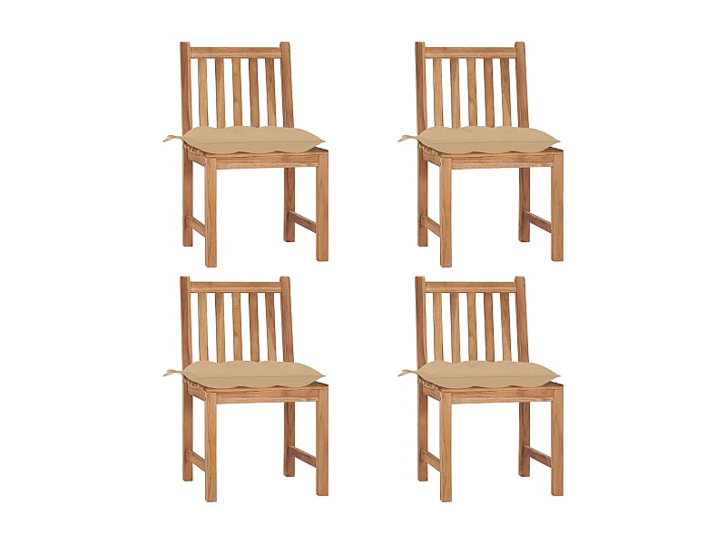 Chaises de jardin lot de 4 avec coussins Bois de teck massif