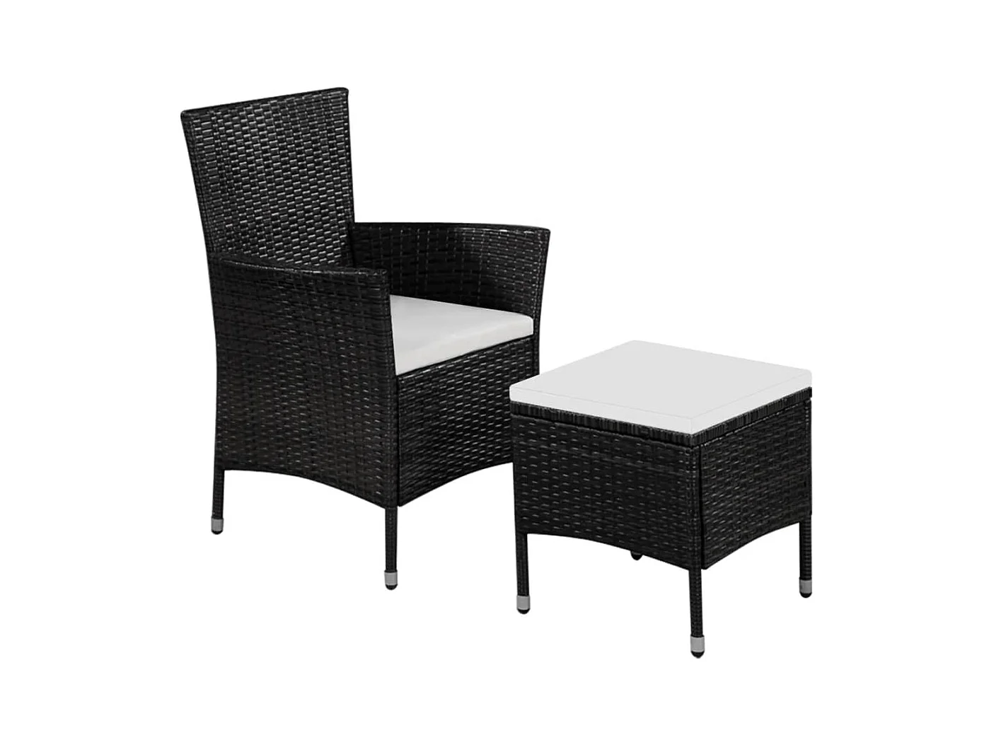 Chaise et tabouret d'extérieur et coussins Résine tressée Noir