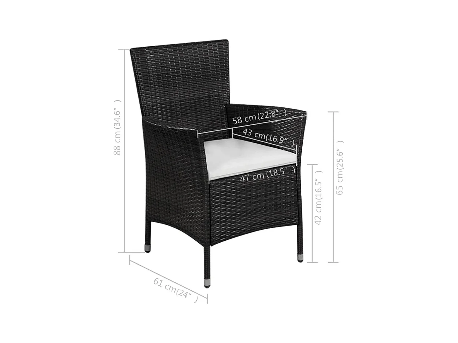 Chaise et tabouret d'extérieur et coussins Résine tressée Noir